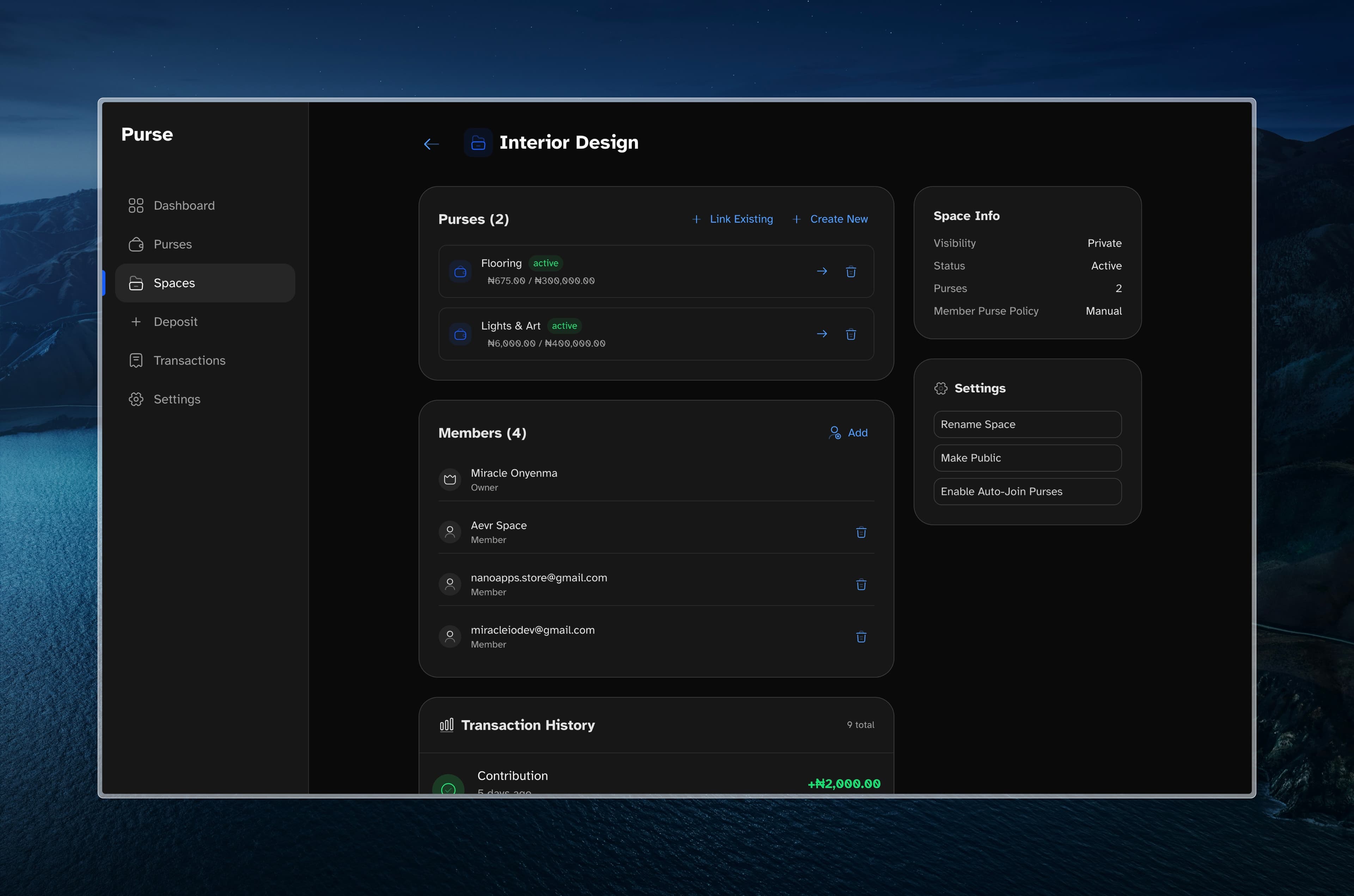 Purse Space Dashboard