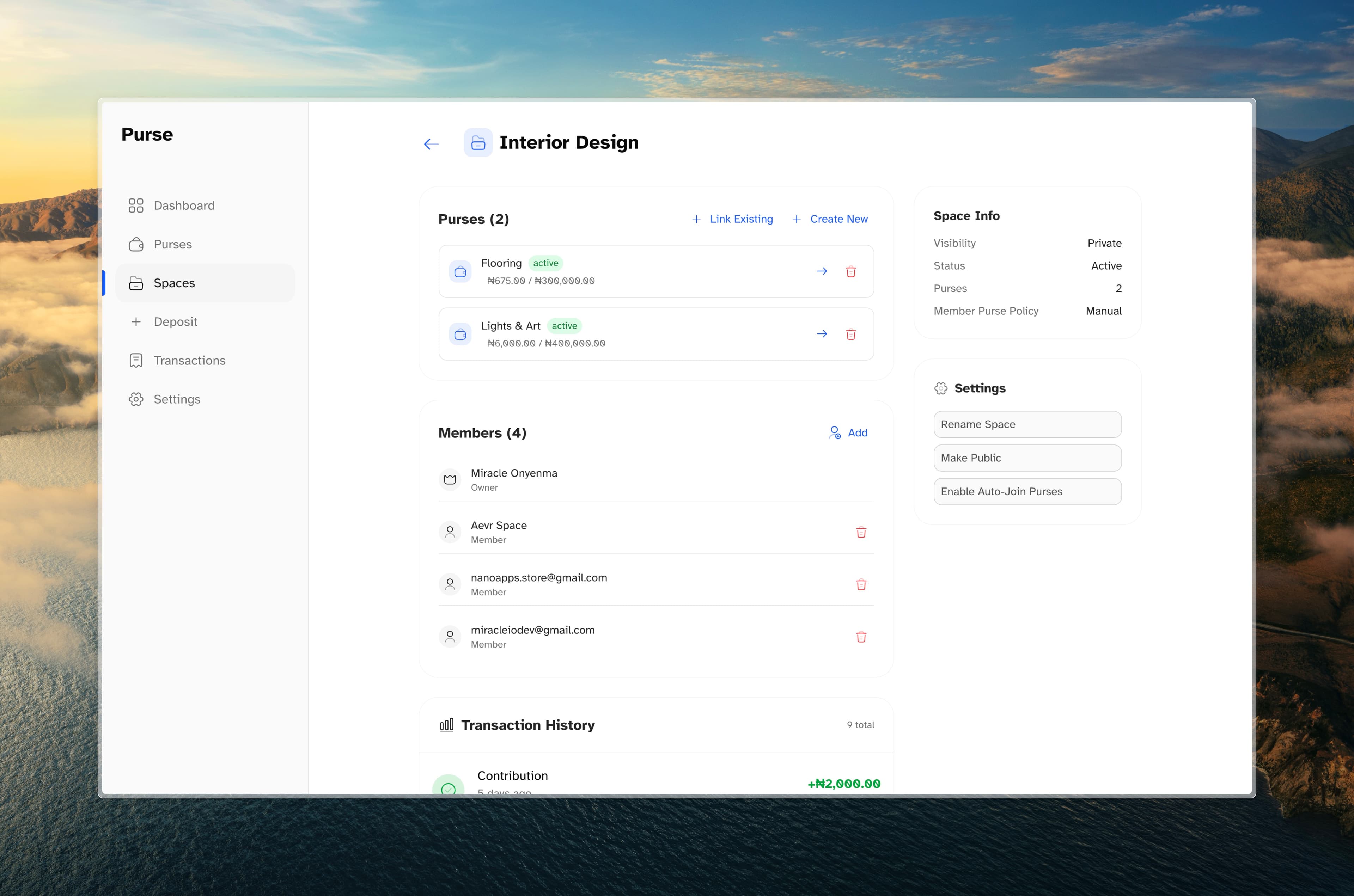 Purse Space Dashboard